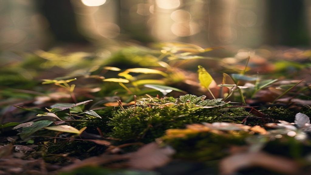 Närbild av växtdetaljer och naturmaterial i lugnt ljus